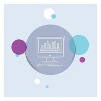 analytics. processing. dashboard. data. stats White Line Icon colorful Circle Background vector