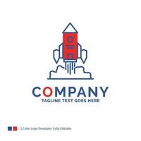 Company Name Logo Design For Rocket. spaceship. startup. launch. Game. Blue and red Brand Name Design with place for Tagline. Abstract Creative Logo template for Small and Large Business. vector