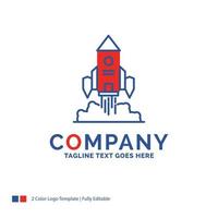 Company Name Logo Design For Rocket. spaceship. startup. launch. Game. Blue and red Brand Name Design with place for Tagline. Abstract Creative Logo template for Small and Large Business. vector