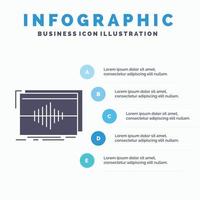 audio. frecuencia. hercios. secuencia. plantilla de infografía de onda para sitio web y presentación. icono de glifo gris con ilustración de vector de estilo infográfico azul.