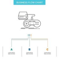 Console. game. gaming. playstation. play Business Flow Chart Design with 3 Steps. Line Icon For Presentation Background Template Place for text vector