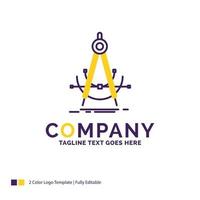 diseño del logotipo del nombre de la empresa para mayor precisión. exacto geometría. Brújula. medición. diseño de marca púrpura y amarillo con lugar para eslogan. plantilla de logotipo creativo para pequeñas y grandes empresas. vector