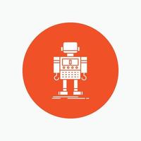 autónomo. máquina. robot. robótico icono de glifo blanco de tecnología en círculo. ilustración de botón de vector