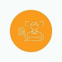 finger. fingerprint. recognition. scan. scanning White Line Icon in Circle background. vector icon illustration