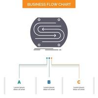 flecha de negocios. concepto. convergencia. juego. diseño de diagrama de flujo de negocios de tono con 3 pasos. icono de glifo para el lugar de plantilla de fondo de presentación para texto. vector