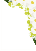 white cosmos and green hydrangea flowers with golden frame png