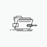 Folder. repair. skrewdriver. tech. technical Line Icon. Vector isolated illustration