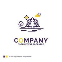 Company Name Logo Design For . Mountain. hill. landscape. nature. clouds. Purple and yellow Brand Name Design with place for Tagline. Creative Logo template for Small and Large Business. vector