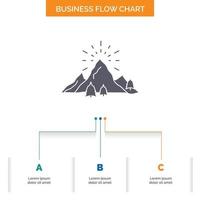 hill. landscape. nature. mountain. fireworks Business Flow Chart Design with 3 Steps. Glyph Icon For Presentation Background Template Place for text. vector