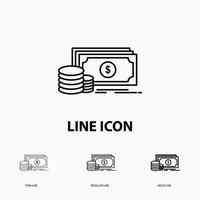 Finance. investment. payment. Money. dollar Icon in Thin. Regular and Bold Line Style. Vector illustration