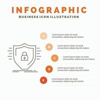 Defence. firewall. protection. safety. shield Infographics Template for Website and Presentation. Line Gray icon with Orange infographic style vector illustration