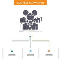 Team. teamwork. Business. Meeting. group Business Flow Chart Design with 3 Steps. Glyph Icon For Presentation Background Template Place for text. vector