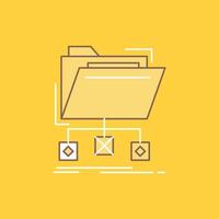 respaldo. datos. archivos carpeta. icono lleno de línea plana de red. hermoso botón de logotipo sobre fondo amarillo para ui y ux. sitio web o aplicación móvil vector