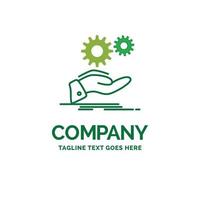 solution. hand. idea. gear. services Flat Business Logo template. Creative Green Brand Name Design. vector