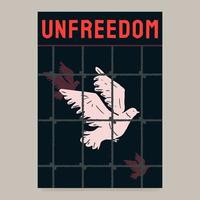 A pigeon in a cage, as a metaphor for the unfreedom of a person in a dictatorship regime, a political prisoner because of opposition to the totalitarian regime. vector