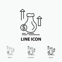 money. bag. dollar. growth. stock Icon in Thin. Regular and Bold Line Style. Vector illustration