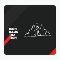 Red and Black Creative presentation Background for mountain. landscape. hill. nature. sun Line Icon vector