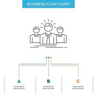 negocio. carrera profesional. empleado. emprendedor. diseño de diagrama de flujo empresarial líder con 3 pasos. icono de línea para el lugar de plantilla de fondo de presentación para texto vector