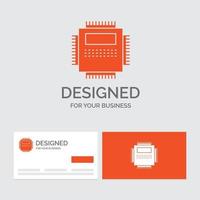 Business logo template for Processor. Hardware. Computer. PC. Technology. Orange Visiting Cards with Brand logo template. vector