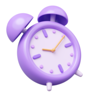 3d Alarm clock icon. Purple vintage clock with twin bell at 10.10 floating isolated on transparent. Time management, time keeping concept. Cartoon icon minimal smooth. 3d rendering. png