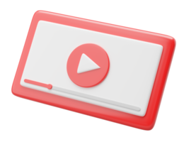 3D-Social-Media-Symbol. rote Video-Media-Player-Schnittstelle, die auf isoliert auf transparent schwimmt. Live-Streaming auf dem Handy. modellkarikatur minimaler glatter stil. Symbol für soziale Medien. 3D-Rendering. png