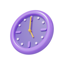 3d Alarm clock icon. Purple modern watch at 10.10 floating isolated on transparent. Time management, time keeping concept. Cartoon icon minimal smooth. 3d rendering. png