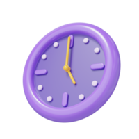 3d Alarm clock icon. Purple modern watch at 10.10 floating isolated on transparent. Time management, time keeping concept. Cartoon icon minimal smooth. 3d rendering. png