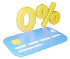 3D-Kreditkarte mit 0-Prozent-Zinsratenmodell, das isoliert auf transparent schwebt. Onlinebezahlung. digitales Marketing. E-Commerce. Geld abheben. einfaches einkaufen. Cartoon-Symbol glatt. 3D-Rendering png
