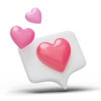 3d icono de dibujos animados de corazón rojo. redes sociales con símbolo emoji de amor, burbuja de chat. cuadro de mensajes aislado en transparente. día de san valentín, concepto de invitación de boda. icono de dibujos animados mínimo suave. representación 3d png