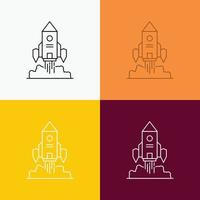 Rocket. spaceship. startup. launch. Game Icon Over Various Background. Line style design. designed for web and app. Eps 10 vector illustration