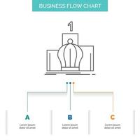 Crown. king. leadership. monarchy. royal Business Flow Chart Design with 3 Steps. Line Icon For Presentation Background Template Place for text vector