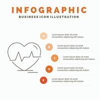 electrocardiograma corazón. latido del corazón. legumbres. supere la plantilla de infografía para el sitio web y la presentación. icono de línea gris con ilustración de vector de estilo infográfico naranja