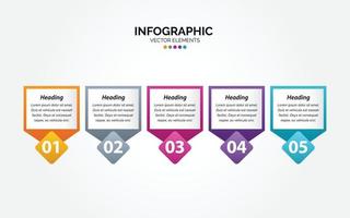 diseño de flecha infográfica horizontal vectorial con 5 opciones o pasos. infografía horizontal para el concepto de negocio. se puede utilizar para banner de presentaciones. diseño de flujo de trabajo vector