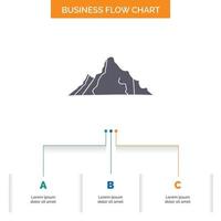 hill. landscape. nature. mountain. scene Business Flow Chart Design with 3 Steps. Glyph Icon For Presentation Background Template Place for text. vector