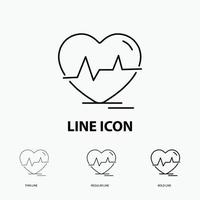 ecg. heart. heartbeat. pulse. beat Icon in Thin. Regular and Bold Line Style. Vector illustration