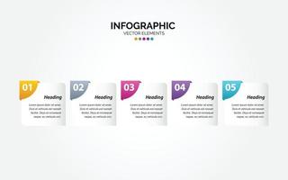 plantilla de diseño de etiqueta infográfica horizontal vectorial con iconos y 5 opciones o pasos. se puede utilizar para el diagrama de proceso. presentaciones diseño de flujo de trabajo. bandera. diagrama de flujo gráfico de información vector