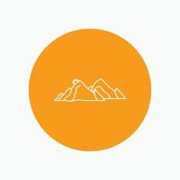 mountain. landscape. hill. nature. scene White Line Icon in Circle background. vector icon illustration