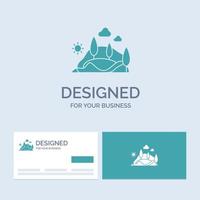 hill. landscape. nature. mountain. tree Business Logo Glyph Icon Symbol for your business. Turquoise Business Cards with Brand logo template. vector