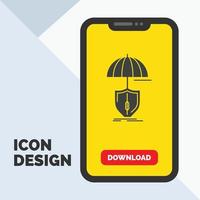 insurance. protection. safety. digital. shield Glyph Icon in Mobile for Download Page. Yellow Background vector