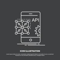 Api. Application. coding. Development. Mobile Icon. Line vector symbol for UI and UX. website or mobile application