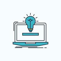 laptop. solution. idea. bulb. solution Flat Icon. green and Yellow sign and symbols for website and Mobile appliation. vector illustration