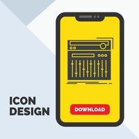 control. controlador. midi estudio. icono de glifo de sonido en el móvil para la página de descarga. fondo amarillo vector