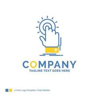 touch. click. hand. on. start Blue Yellow Business Logo template. Creative Design Template Place for Tagline. vector