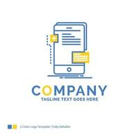 frontend. interface. mobile. phone. developer Blue Yellow Business Logo template. Creative Design Template Place for Tagline. vector