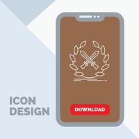 batalla. emblema. juego. etiqueta. icono de línea de espadas en el móvil para la página de descarga vector