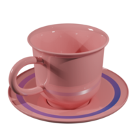 Xícara de café cerâmica de cor pastel de renderização 3D com fundo transparente isolado gráfico de linha. png