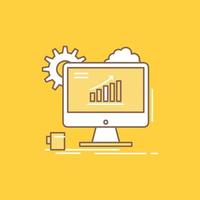 Analytics. chart. seo. web. Setting Flat Line Filled Icon. Beautiful Logo button over yellow background for UI and UX. website or mobile application vector