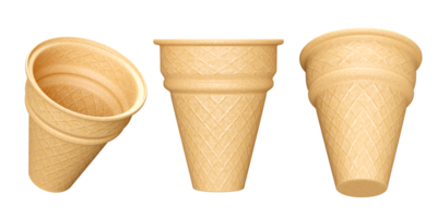 empty wafer cone set isolated on blue background. 3d render illustration png