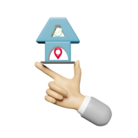 3d blue house with cartoon businessman hands, check marks, tick marks symbols, pin isolated. idea tip, quality guarantee concept, 3d render illustration png