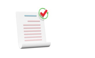 3d wit checklist papier icoon geïsoleerd. controleren merken, Kruis aan merken symbolen, project plan, bedrijf strategie, aankoop contract concept, 3d geven illustratie png